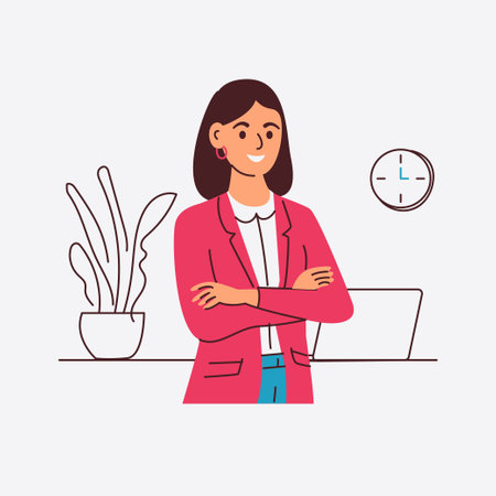 A confident businesswoman stands with her arms crossed ready to tackle the workdayのイラスト素材
