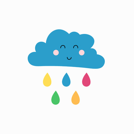 Cute Happy Cloud with Rain Drops, Print or Icon Vector Illustrationのイラスト素材