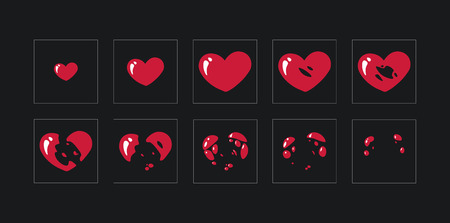 A sprite sheet,explosion of a heart. Animation for a game or a cartoon. vectorのイラスト素材