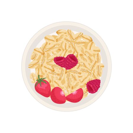 Vector illustration. Cereal bowl with milk, smoothie isolated on white background. Concept of healthy and wholesome breakfast.のイラスト素材