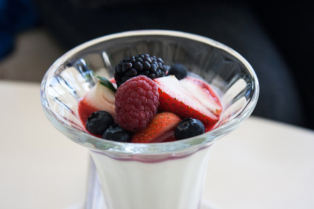 Dessert panna cotta with fresh berriesの写真素材