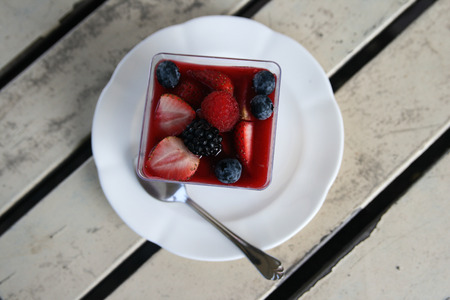 Dessert panna cotta with fresh berriesの写真素材