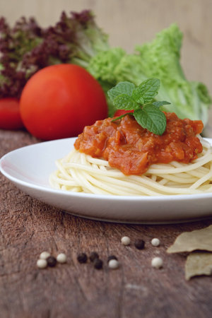 Italian spaghetti with tomato sauceの写真素材