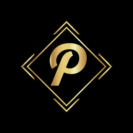 Metallic gold color P letter logo design for fashion and beauty company, P logoのイラスト素材