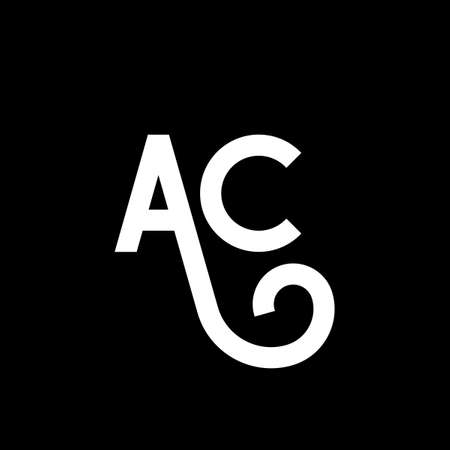 AC letter  design on black background. AC creative initials letter  concept. ac icon design. AC white letter icon design on black background. A Cのイラスト素材