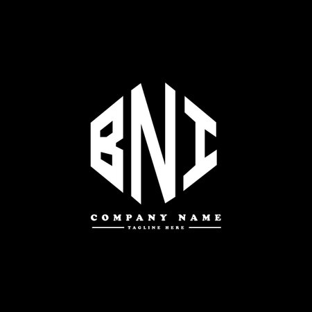 BNI letter logo design with polygon shape. BNI polygon and cube shape logo design. BNI hexagon vector logo template white and black colors. BNI monogram, business and real estate logo.のイラスト素材