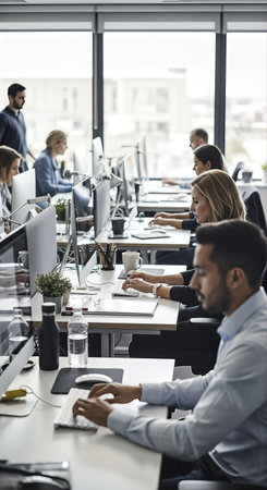 Group of business people in smart casual wear working together in office.の素材