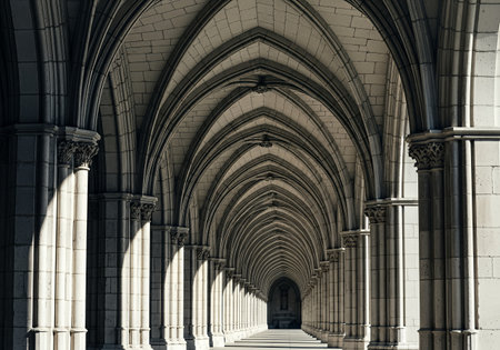 Interior of the University of Cambridge, UK in black and whiteの素材