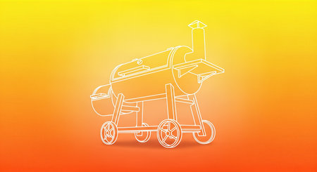 Illustration of a barbeque grill on an orange background.の素材