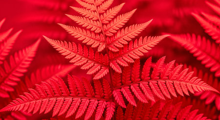 Red fern leaves background. Red fern leaves pattern. Red fern leaves background.の素材
