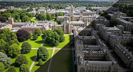 An aerial shot bisected into vibrant green and muted gray tones, showcasing Fettes College in Edinburgh. The left side is bright, while the right is darker, creating a striking contrast.の素材
