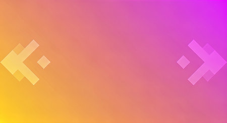 Vibrant abstract background with a smooth orange to pink gradient. Modern geometric arrow-like shapes point left and right, creating a dynamic, energetic design.の素材