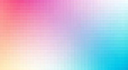 A vibrant, pixelated background featuring a smooth gradient of pastel colors. The image is composed of square tiles, creating a digital art aesthetic. The colors transition from pink to blue, evoking a sense of calm and serenity.の素材