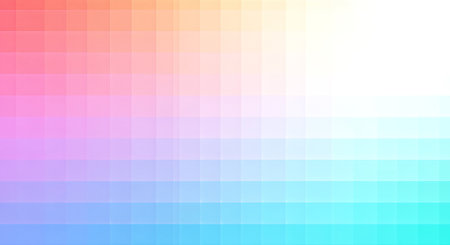 A vibrant abstract image featuring a gradient color palette. The composition is divided into squares, transitioning from warm tones to cool hues. The soft lighting and clean lines create a modern and visually appealing design.の素材