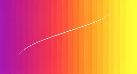 A vibrant abstract background featuring a smooth ombre gradient from magenta to yellow, subtly textured with vertical ribs. A glowing white curved line elegantly sweeps across, adding dynamic contrast.の素材