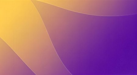 A modern abstract background with smooth, overlapping curves. A vibrant gradient flows from warm yellow to deep violet, enhanced by a subtle, elegant texture.の素材