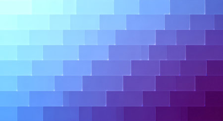 A modern abstract background of staggered tiles with a smooth diagonal gradient flowing from pale cyan in the corner to a deep, rich violet, creating a serene, digital texture.の素材