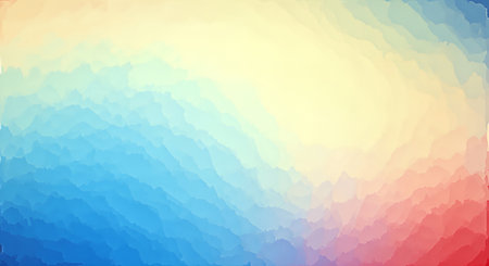 An abstract landscape painting featuring a gradient of colors, transitioning from blue to yellow and red. The textured surface creates a unique, artistic effect. The composition is simple yet visually appealing, evoking a sense of calm.の素材