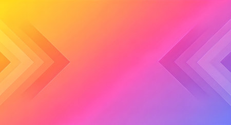 A vibrant abstract background featuring a gradient of colors, transitioning from yellow to purple. Geometric arrow shapes are subtly integrated, creating a modern and dynamic design. The smooth gradients and clean lines offer a contemporary aesthetic.の素材