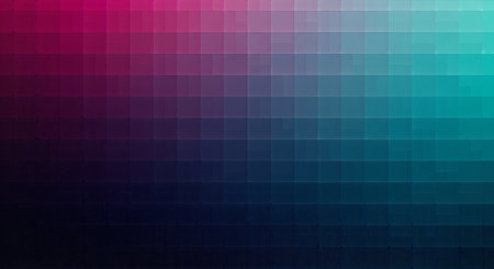 A visually striking abstract image featuring a gradient color palette arranged in a grid-like pattern. The colors transition smoothly from deep purples to vibrant teals, creating a modern and dynamic visual effect. The composition is simple yet effective.の素材
