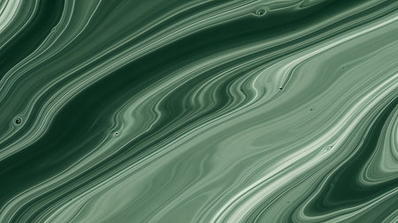 Intricate abstract fluid art showcasing deep emerald green and white paints blending in organic, swirling patterns. The dynamic marbled texture creates a calming, natural aesthetic with subtle eddies.の素材