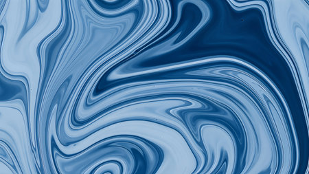 Abstract background featuring swirling patterns of indigo and light blue, resembling marble. The fluid design creates a calming, dreamlike effect with smooth, flowing lines.の素材