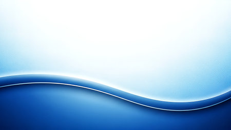 A serene abstract background featuring a smooth, dark blue wave against a gradient of light blue and white, with a subtle textured pattern.の素材
