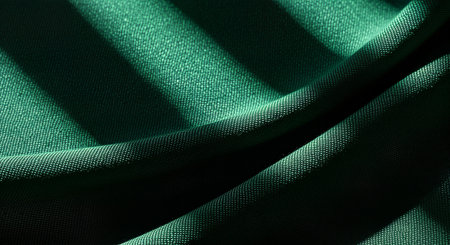 Close-up of dark green fabric with smooth folds and shadowsの素材