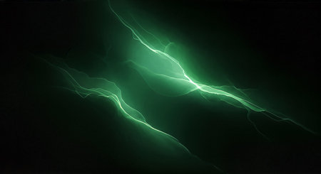Electric green lightning glowing in dark backgroundの素材