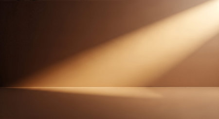 A warm light beam shining on a brown background with a smooth surfaceの素材