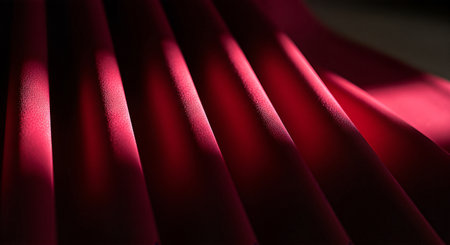 Close-up of luxurious red velvet fabric with soft lighting and shadowsの素材