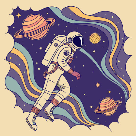 Astronaut in space. Vector hand drawn illustration with space elements.のイラスト素材