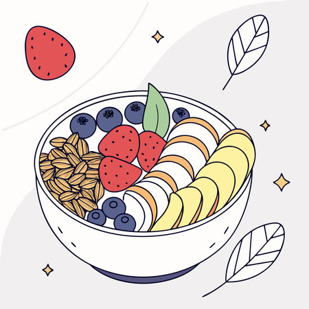 Healthy breakfast bowl with oat flakes and berries vector illustration graphic designのイラスト素材