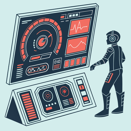 Robot with control panel. Vector illustration in line art style.のイラスト素材