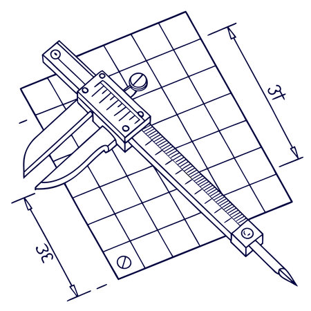 Drawing of a caliper on a blueprint. Vector illustration.のイラスト素材