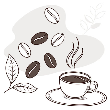 Coffee cup and coffee beans on white background. Vector illustration.のイラスト素材