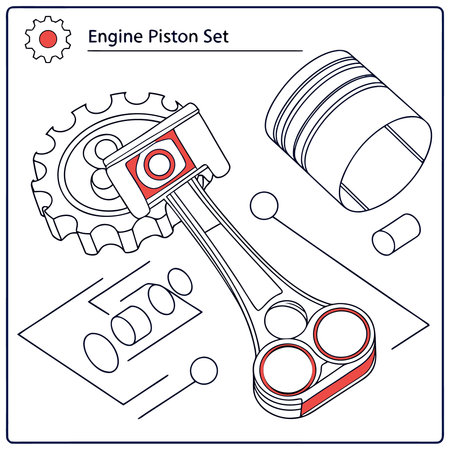 Engine pistons and gear on a white background. Vector illustration.のイラスト素材
