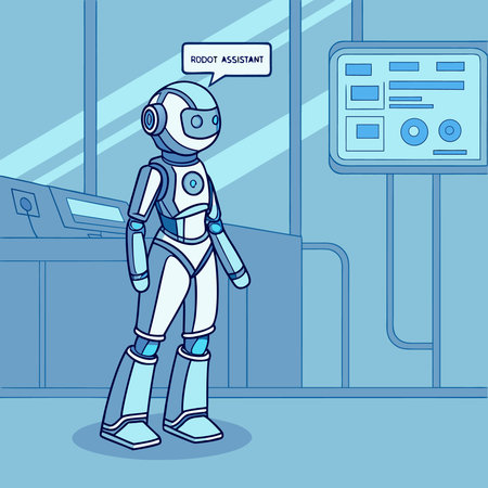 Robot in subway station. Vector illustration in flat cartoon style.のイラスト素材