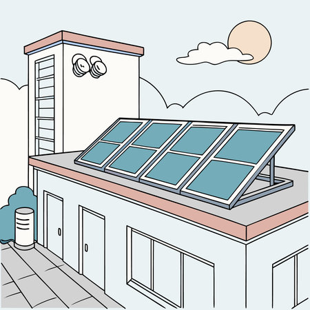 House with solar panels on the roof. Vector illustration in flat style.のイラスト素材