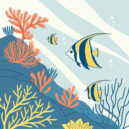 Coral reef and fish. Underwater life. Vector illustration.のイラスト素材