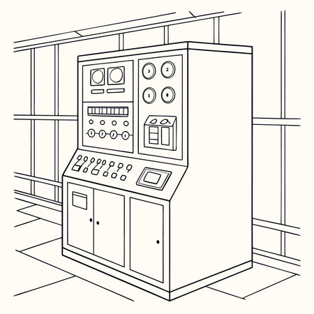 Illustration of a vintage cash machine on a beige background.のイラスト素材