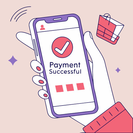 Payment survey concept. Vector illustration in trendy flat style. Hand holding mobile phone with...