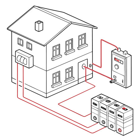 Vector illustration of a house with heating system and battery on a white backgroundのイラスト素材