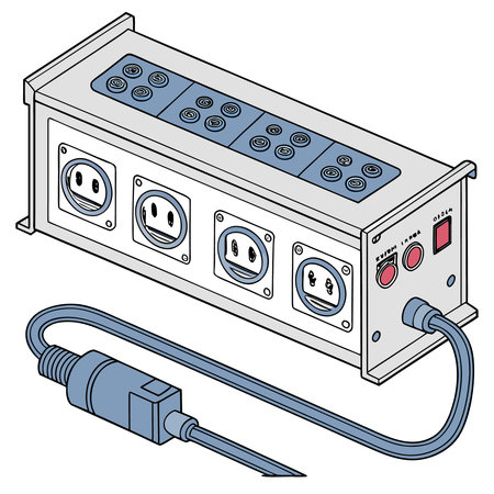 Illustration of a power supply unit with electrical plugs and cables.のイラスト素材