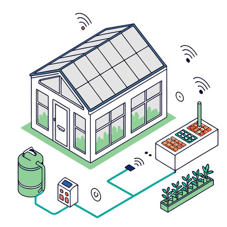 Smart house isometric vector illustration. Smart house with solar panels, solar panels and solar cell.のイラスト素材