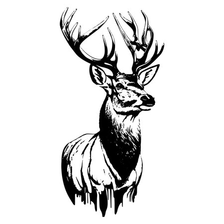 Deer head with antlers. Black and white vector illustration.のイラスト素材