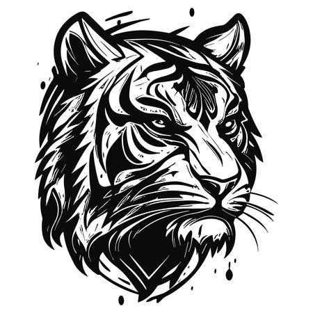 Tiger head. Wild cat. Black and white vector illustration.のイラスト素材