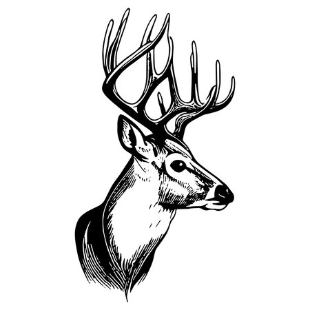 Deer head with antlers. Black and white vector illustration.のイラスト素材