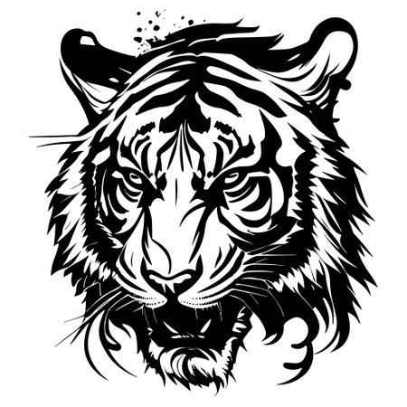 Tiger head. Wild animal. Black and white vector illustration.のイラスト素材