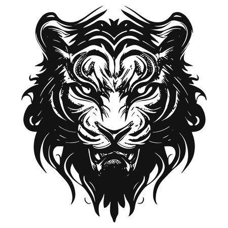 Tribal lion head tattoo. Wild animal. Vector illustration.のイラスト素材